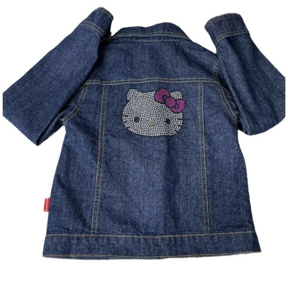Embroidered Rhinestone Girls Jean Jacket Medium Size 6 Hello Kitty Blue Denim
